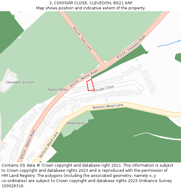 3, CONYGAR CLOSE, CLEVEDON, BS21 6AP: Location map and indicative extent of plot