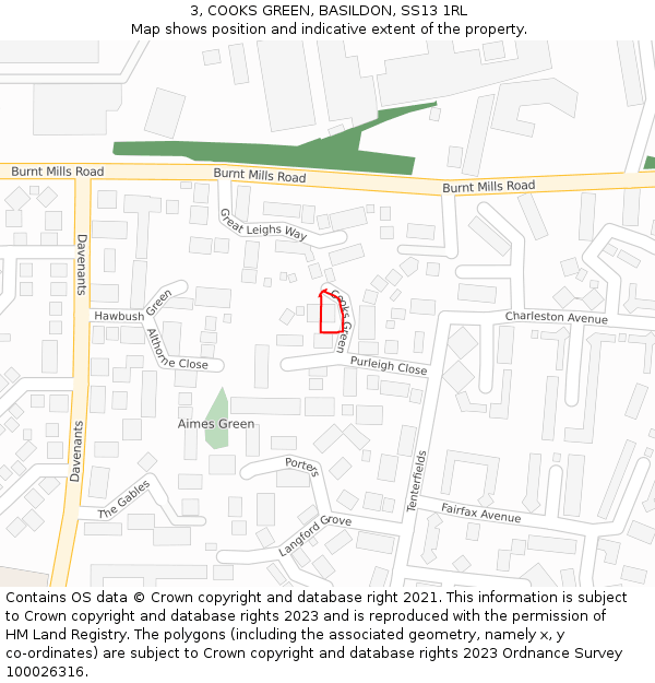 3, COOKS GREEN, BASILDON, SS13 1RL: Location map and indicative extent of plot