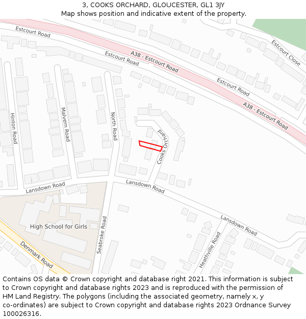 3, COOKS ORCHARD, GLOUCESTER, GL1 3JY: Location map and indicative extent of plot