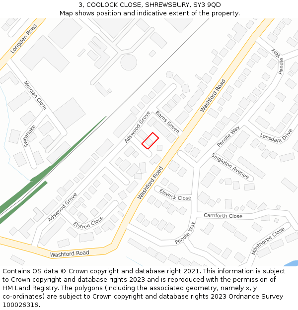 3, COOLOCK CLOSE, SHREWSBURY, SY3 9QD: Location map and indicative extent of plot