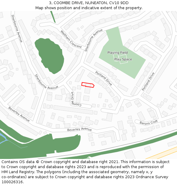 3, COOMBE DRIVE, NUNEATON, CV10 9DD: Location map and indicative extent of plot