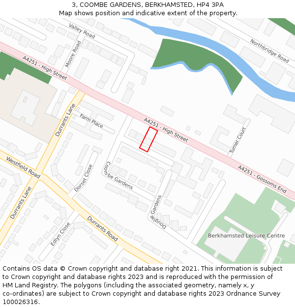 3, COOMBE GARDENS, BERKHAMSTED, HP4 3PA: Location map and indicative extent of plot