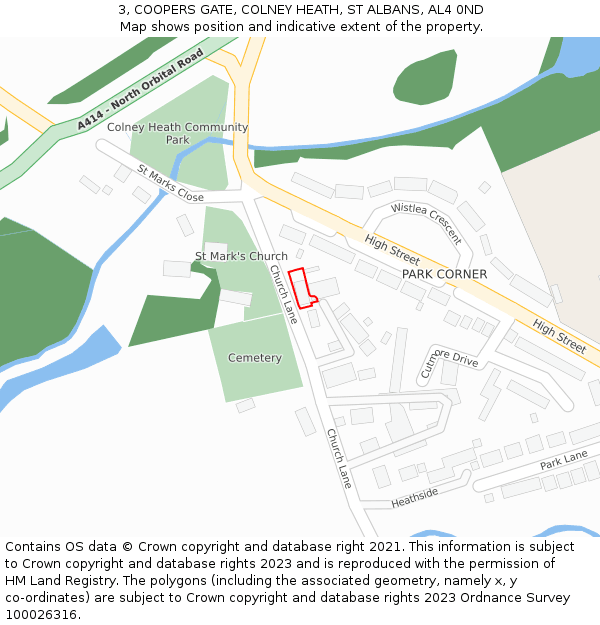 3, COOPERS GATE, COLNEY HEATH, ST ALBANS, AL4 0ND: Location map and indicative extent of plot