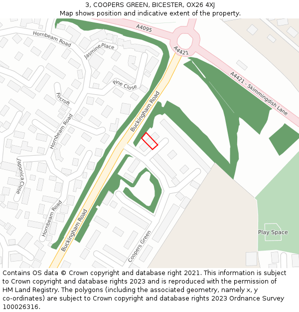 3, COOPERS GREEN, BICESTER, OX26 4XJ: Location map and indicative extent of plot