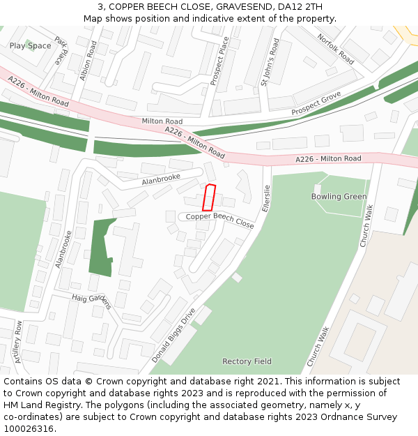 3, COPPER BEECH CLOSE, GRAVESEND, DA12 2TH: Location map and indicative extent of plot