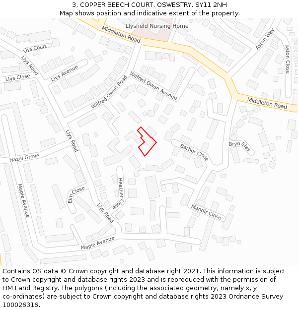 3, COPPER BEECH COURT, OSWESTRY, SY11 2NH: Location map and indicative extent of plot