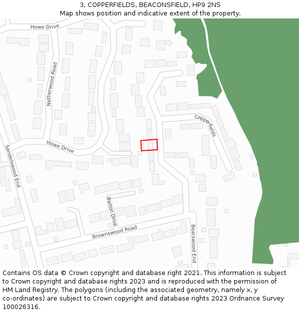 3, COPPERFIELDS, BEACONSFIELD, HP9 2NS: Location map and indicative extent of plot