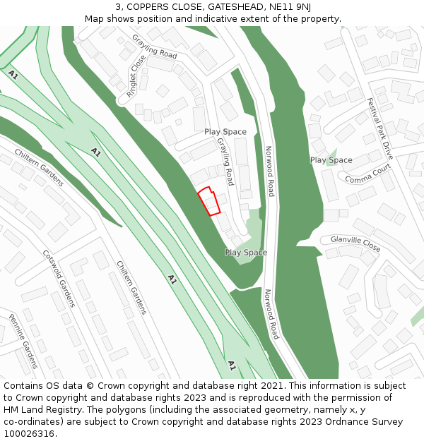 3, COPPERS CLOSE, GATESHEAD, NE11 9NJ: Location map and indicative extent of plot