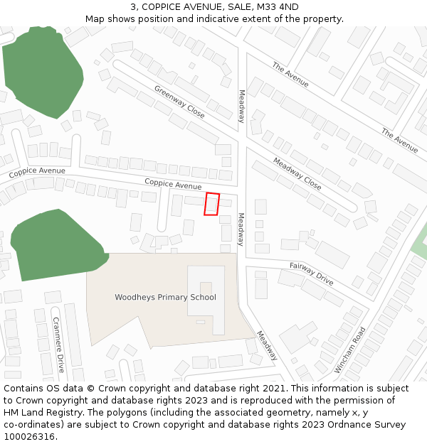 3, COPPICE AVENUE, SALE, M33 4ND: Location map and indicative extent of plot