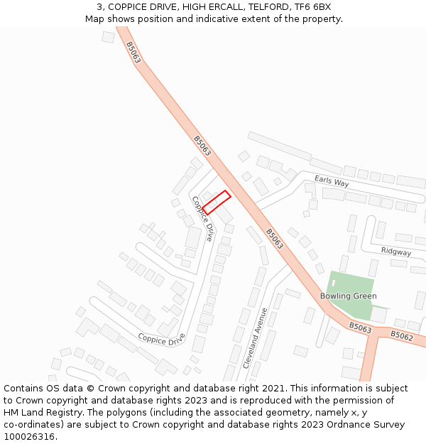 3, COPPICE DRIVE, HIGH ERCALL, TELFORD, TF6 6BX: Location map and indicative extent of plot