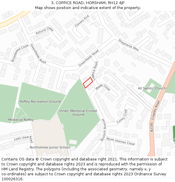 3, COPPICE ROAD, HORSHAM, RH12 4JP: Location map and indicative extent of plot