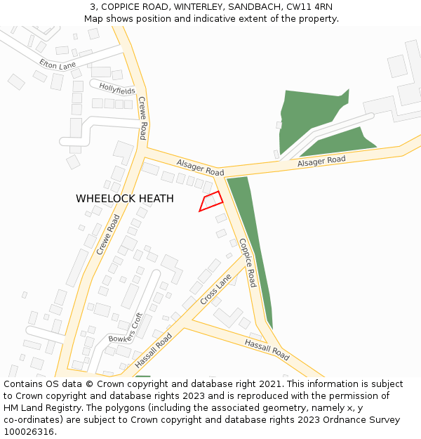 3, COPPICE ROAD, WINTERLEY, SANDBACH, CW11 4RN: Location map and indicative extent of plot