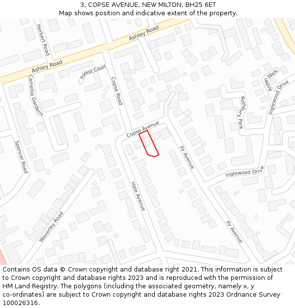 3, COPSE AVENUE, NEW MILTON, BH25 6ET: Location map and indicative extent of plot