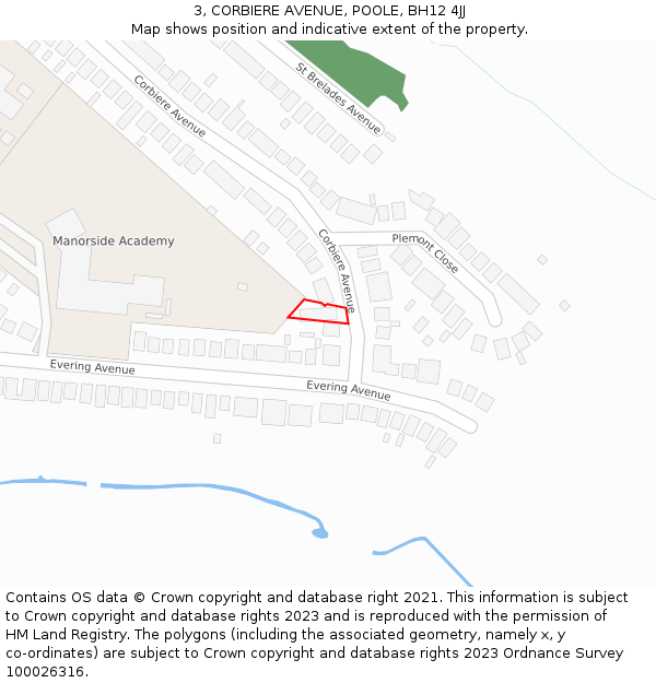 3, CORBIERE AVENUE, POOLE, BH12 4JJ: Location map and indicative extent of plot