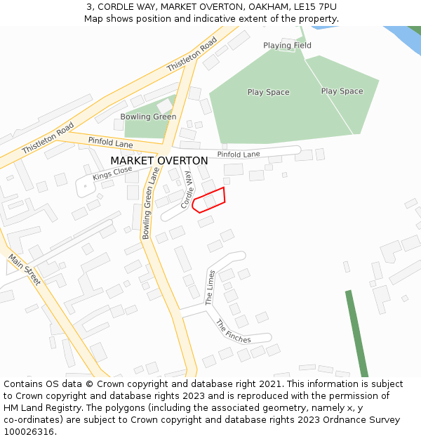 3, CORDLE WAY, MARKET OVERTON, OAKHAM, LE15 7PU: Location map and indicative extent of plot