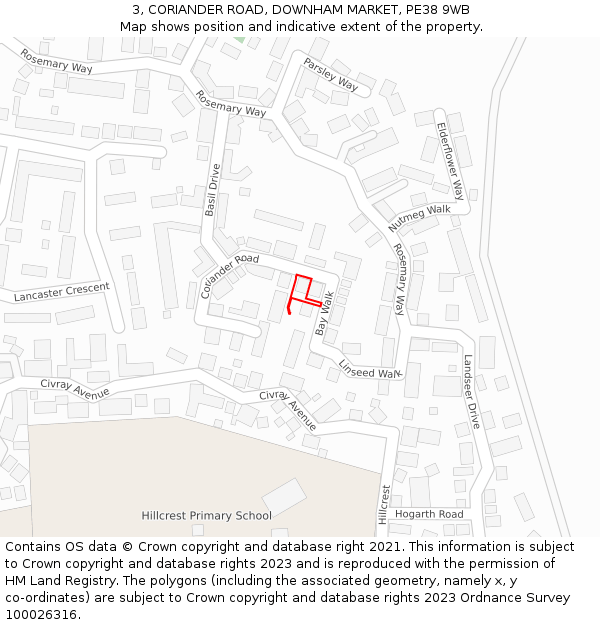 3, CORIANDER ROAD, DOWNHAM MARKET, PE38 9WB: Location map and indicative extent of plot