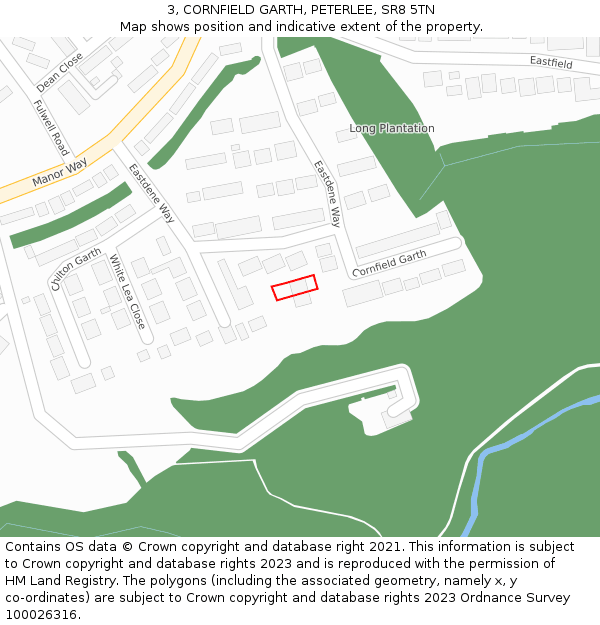 3, CORNFIELD GARTH, PETERLEE, SR8 5TN: Location map and indicative extent of plot