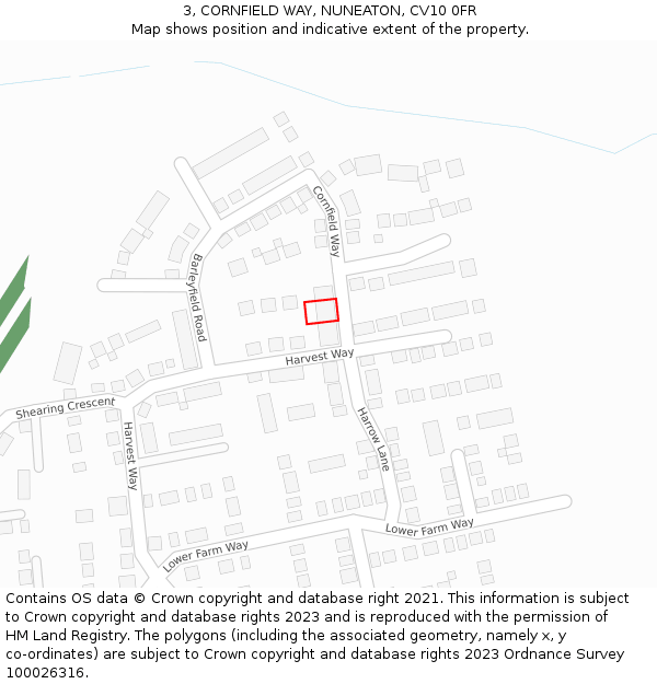 3, CORNFIELD WAY, NUNEATON, CV10 0FR: Location map and indicative extent of plot