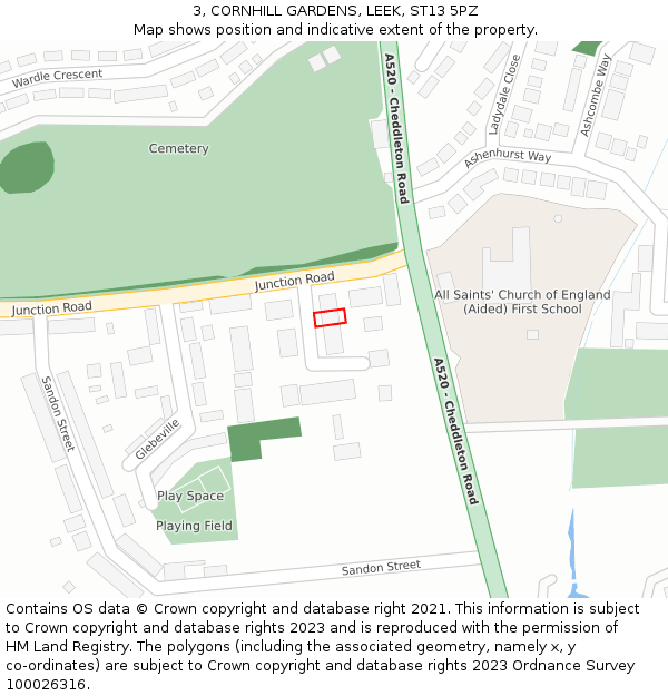 3, CORNHILL GARDENS, LEEK, ST13 5PZ: Location map and indicative extent of plot