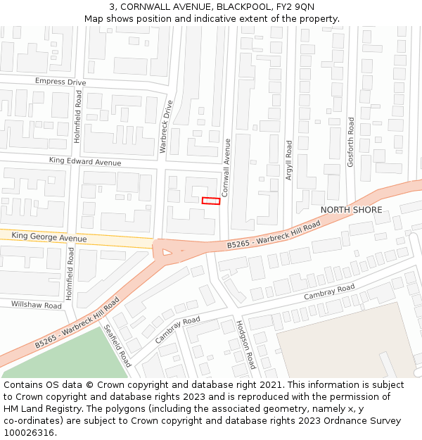 3, CORNWALL AVENUE, BLACKPOOL, FY2 9QN: Location map and indicative extent of plot