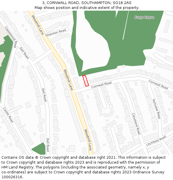 3, CORNWALL ROAD, SOUTHAMPTON, SO18 2AS: Location map and indicative extent of plot