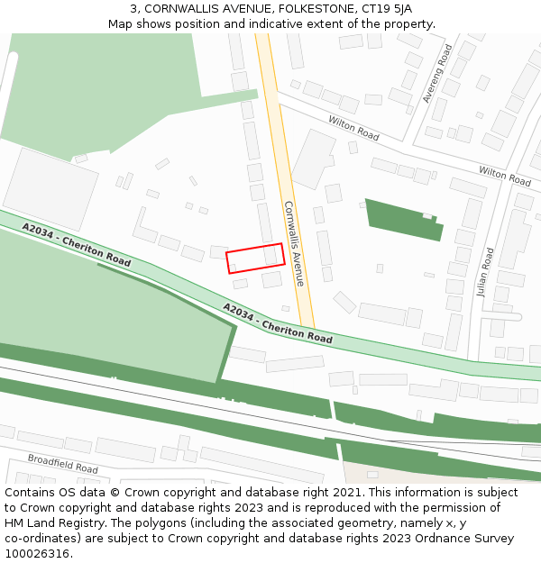 3, CORNWALLIS AVENUE, FOLKESTONE, CT19 5JA: Location map and indicative extent of plot
