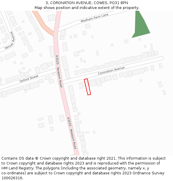 3, CORONATION AVENUE, COWES, PO31 8PN: Location map and indicative extent of plot