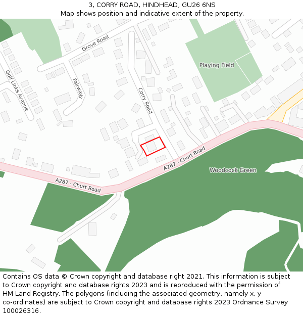 3, CORRY ROAD, HINDHEAD, GU26 6NS: Location map and indicative extent of plot