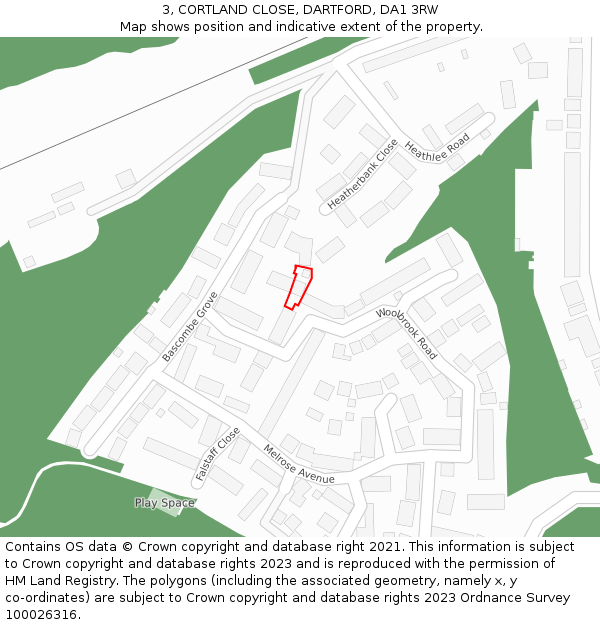 3, CORTLAND CLOSE, DARTFORD, DA1 3RW: Location map and indicative extent of plot