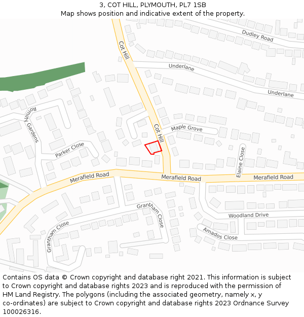3, COT HILL, PLYMOUTH, PL7 1SB: Location map and indicative extent of plot