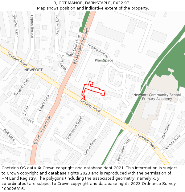 3, COT MANOR, BARNSTAPLE, EX32 9BL: Location map and indicative extent of plot