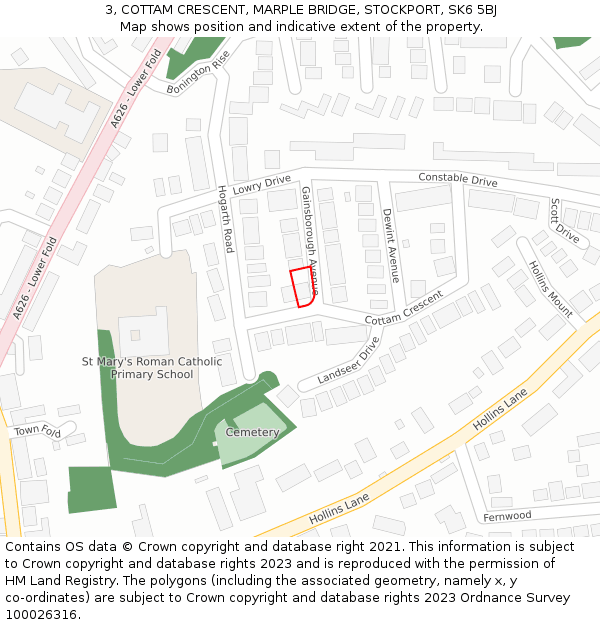 3, COTTAM CRESCENT, MARPLE BRIDGE, STOCKPORT, SK6 5BJ: Location map and indicative extent of plot