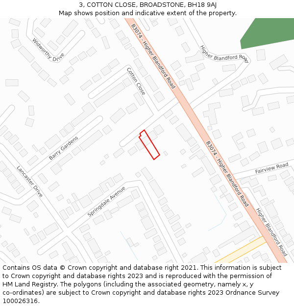 3, COTTON CLOSE, BROADSTONE, BH18 9AJ: Location map and indicative extent of plot