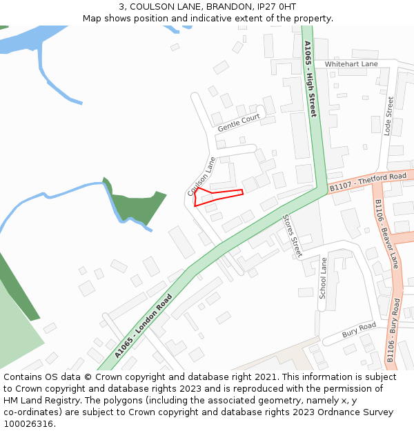 3, COULSON LANE, BRANDON, IP27 0HT: Location map and indicative extent of plot