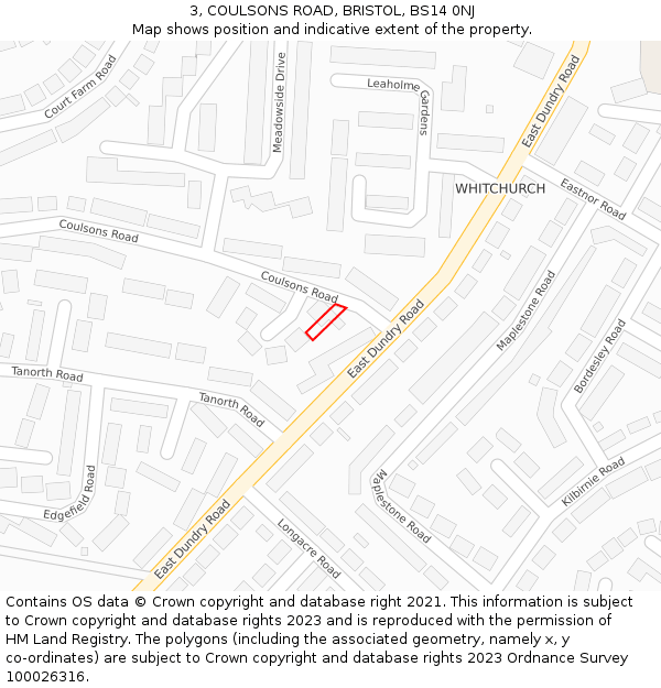 3, COULSONS ROAD, BRISTOL, BS14 0NJ: Location map and indicative extent of plot