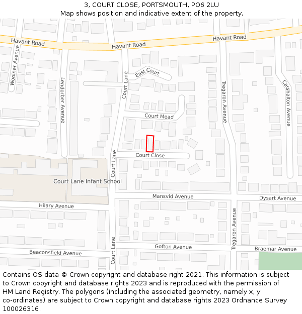 3, COURT CLOSE, PORTSMOUTH, PO6 2LU: Location map and indicative extent of plot