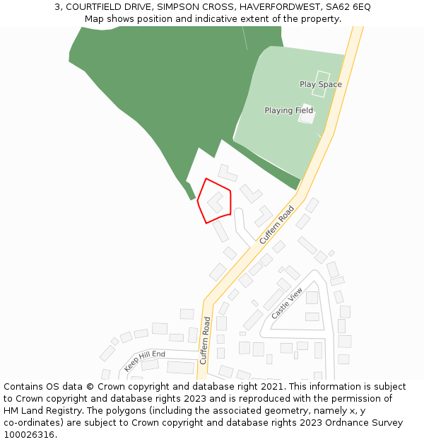 3, COURTFIELD DRIVE, SIMPSON CROSS, HAVERFORDWEST, SA62 6EQ: Location map and indicative extent of plot