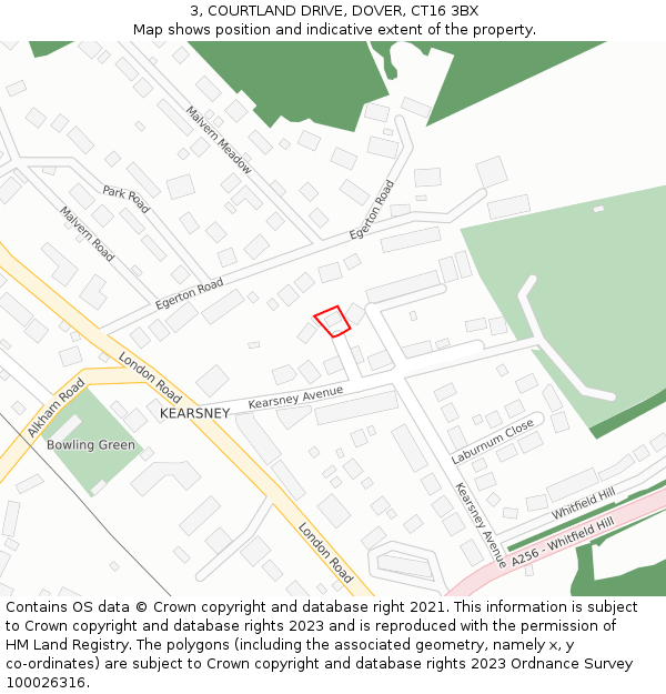 3, COURTLAND DRIVE, DOVER, CT16 3BX: Location map and indicative extent of plot