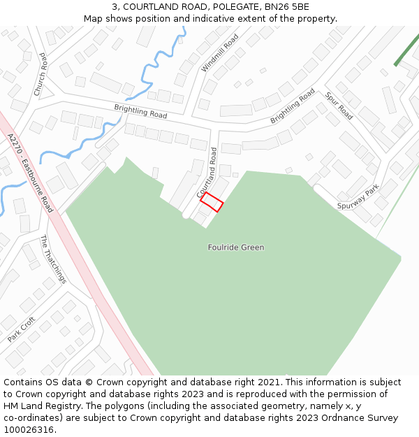 3, COURTLAND ROAD, POLEGATE, BN26 5BE: Location map and indicative extent of plot