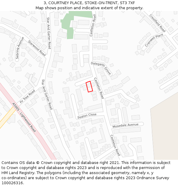 3, COURTNEY PLACE, STOKE-ON-TRENT, ST3 7XF: Location map and indicative extent of plot
