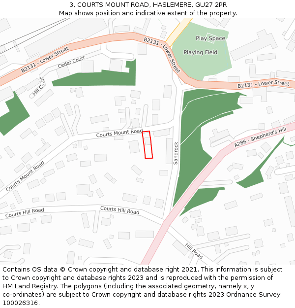 3, COURTS MOUNT ROAD, HASLEMERE, GU27 2PR: Location map and indicative extent of plot