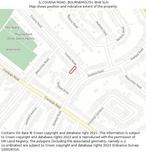 3, COVENA ROAD, BOURNEMOUTH, BH6 5LN: Location map and indicative extent of plot