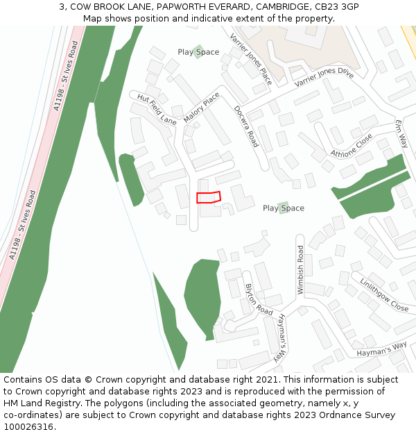 3, COW BROOK LANE, PAPWORTH EVERARD, CAMBRIDGE, CB23 3GP: Location map and indicative extent of plot