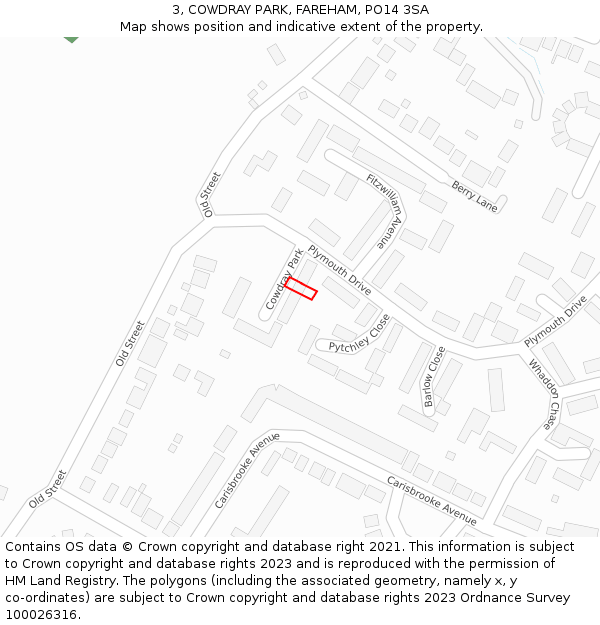 3, COWDRAY PARK, FAREHAM, PO14 3SA: Location map and indicative extent of plot