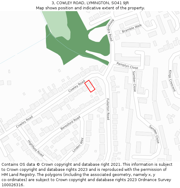 3, COWLEY ROAD, LYMINGTON, SO41 9JR: Location map and indicative extent of plot