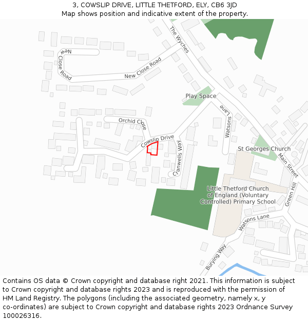 3, COWSLIP DRIVE, LITTLE THETFORD, ELY, CB6 3JD: Location map and indicative extent of plot