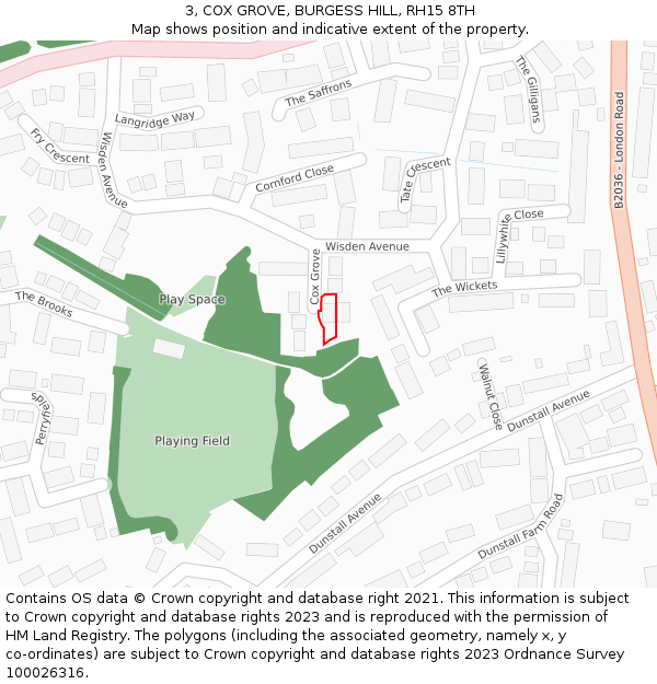 3, COX GROVE, BURGESS HILL, RH15 8TH: Location map and indicative extent of plot