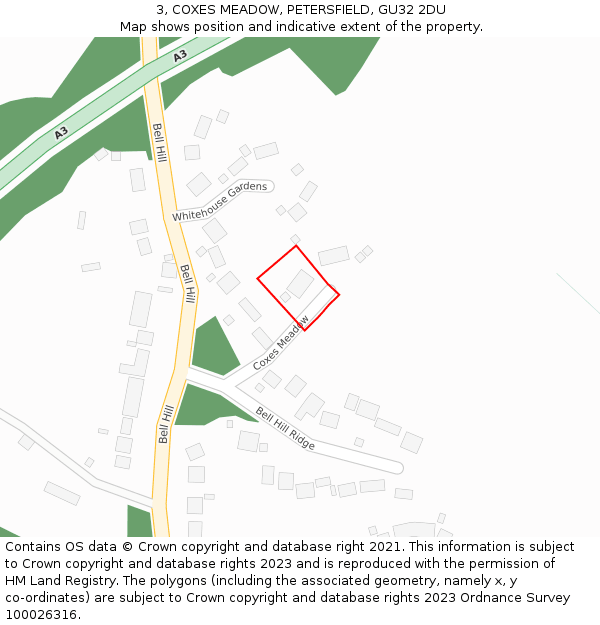 3, COXES MEADOW, PETERSFIELD, GU32 2DU: Location map and indicative extent of plot