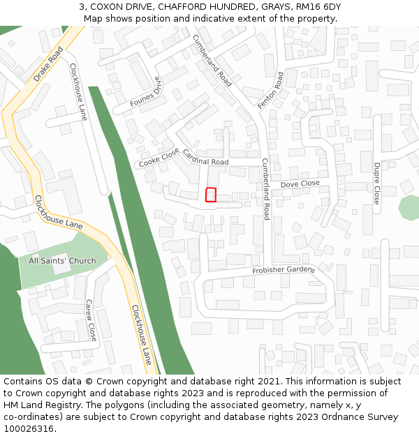 3, COXON DRIVE, CHAFFORD HUNDRED, GRAYS, RM16 6DY: Location map and indicative extent of plot