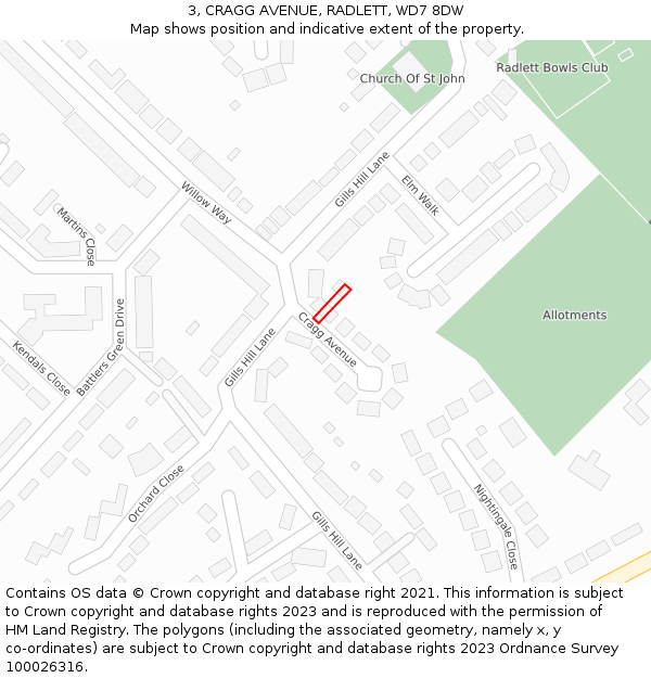 3, CRAGG AVENUE, RADLETT, WD7 8DW: Location map and indicative extent of plot